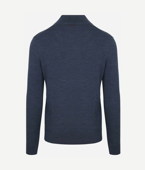 Suitable merino halve rits trui denim blauw | Slim-fit