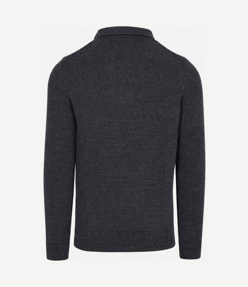 Button longue melange poloshirt donkerblauw