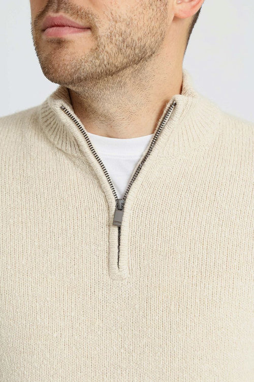 halve rits pullover boiled wool ecru