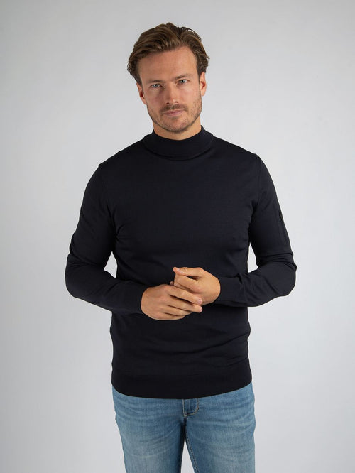 Suitable trui cooldry knit turtleneck donkerblauw | Slim-fit