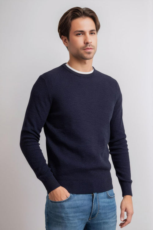 Suitable trui structure slub donkerblauw | Regular-fit