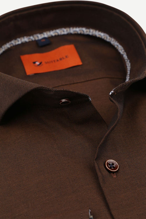 Suitable twill overhemd bruin | Slim-fit