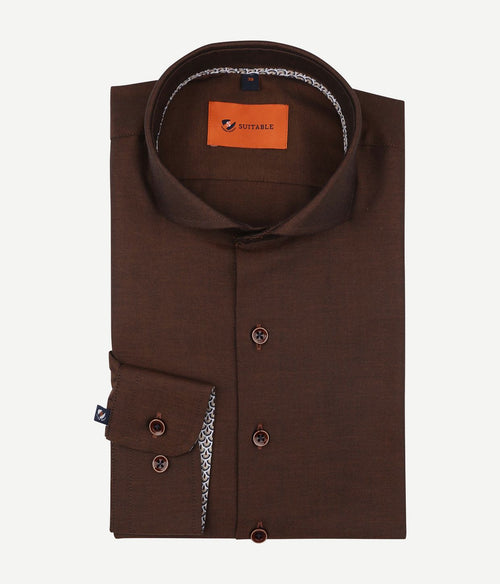 Suitable twill overhemd bruin | Slim-fit