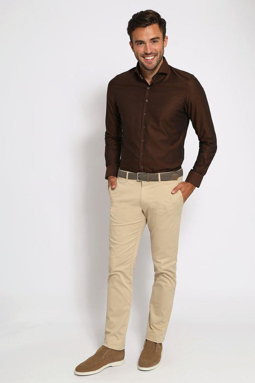 Suitable twill overhemd bruin | Slim-fit