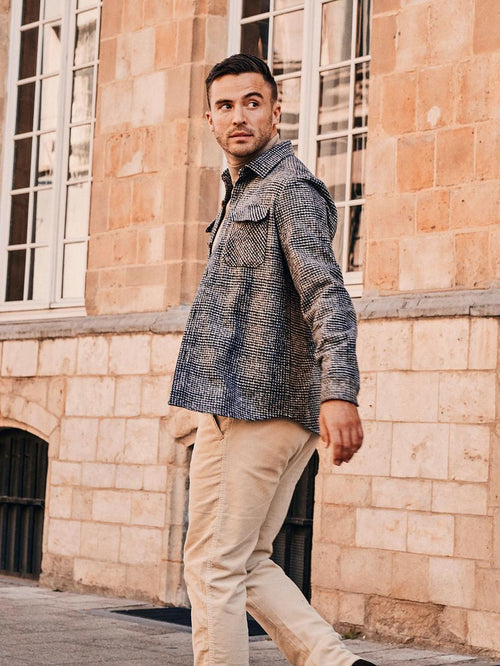 Overshirt wool blend ruit beige