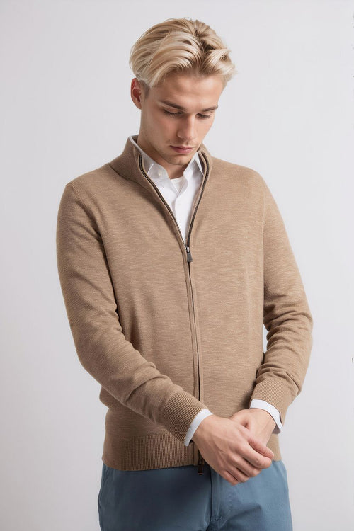 Suitable vest slub yarn beige | Regular-fit