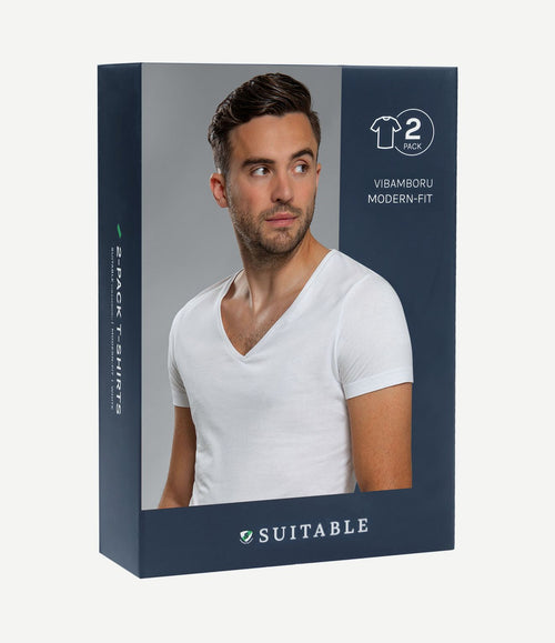 Vibamboru t-shirt diepe v-hals wit (2-pack)