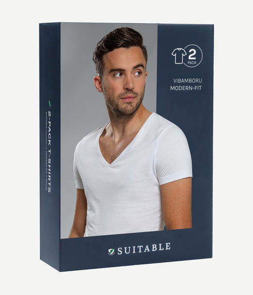 Suitable vibamboru t-shirt diepe v-hals wit (2-pack) | Slim-fit