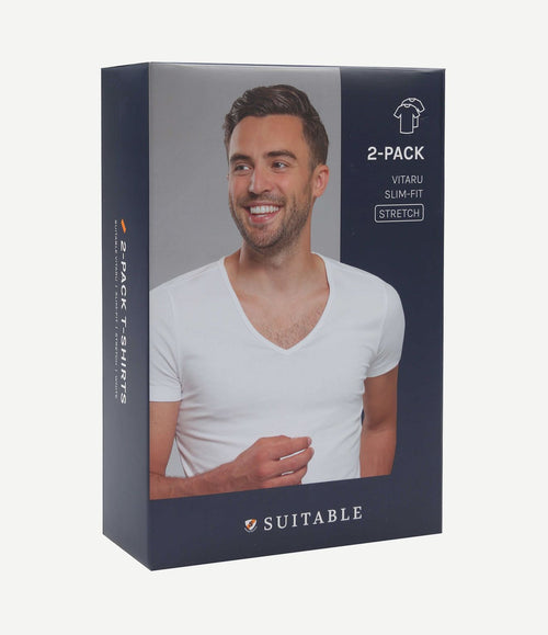 Vitaru t-shirt diepe v-hals wit (2-pack)