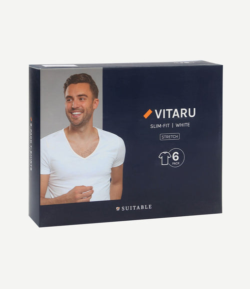 Vitaru t-shirt diepe v-hals wit (6-pack)
