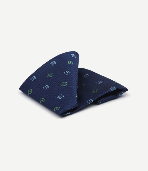 Zijde pochet bloem donkerblauw