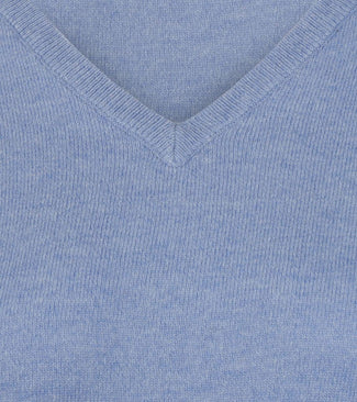 Dames pullover v-hals merinowol mid blauw