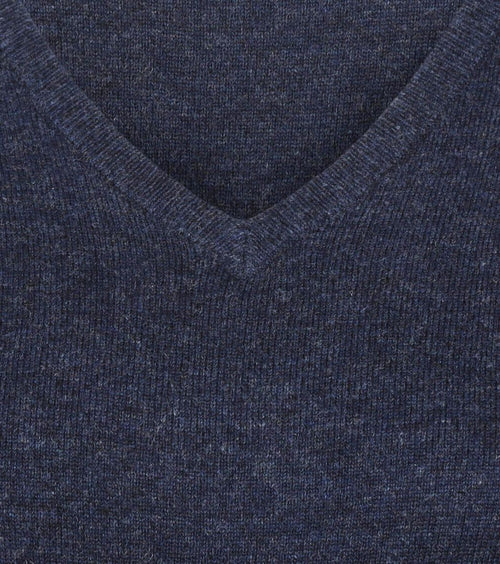 Dames pullover v-hals merinowol donkerblauw