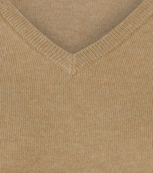 Dames pullover v-hals merinowol camel