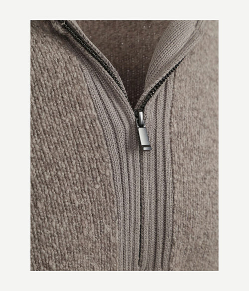 Suitable deep zip pullover boiled wool taupe