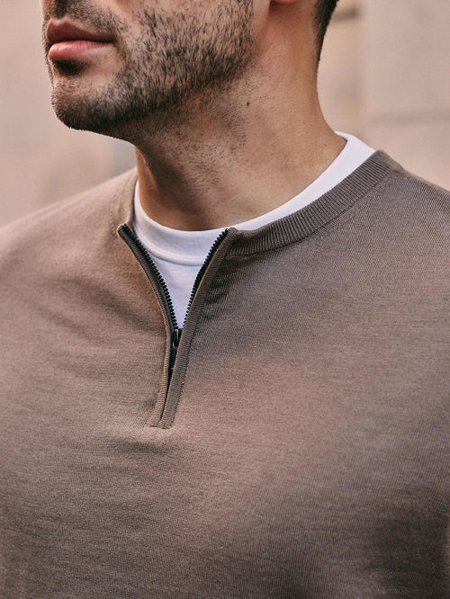 Crew zip merino taupe
