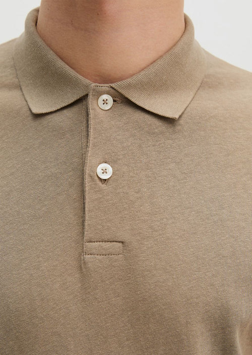 Longsleeve polo cotton linen taupe