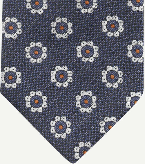 Stropdas zijde bloem donkerblauw