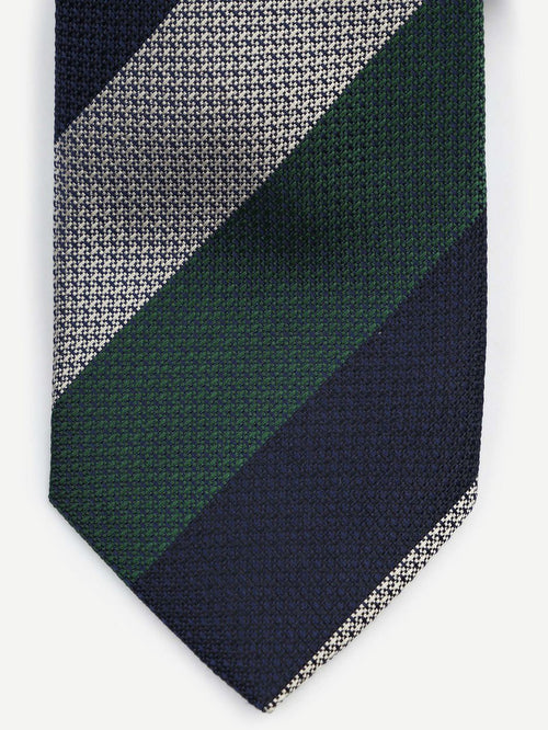 Suitable stropdas zijde wide stripe donkerblauw groen