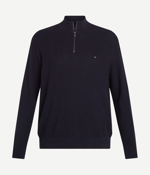 Tommy Hilfiger big & tall halve rits trui structuur donkerblauw | Regular-fit