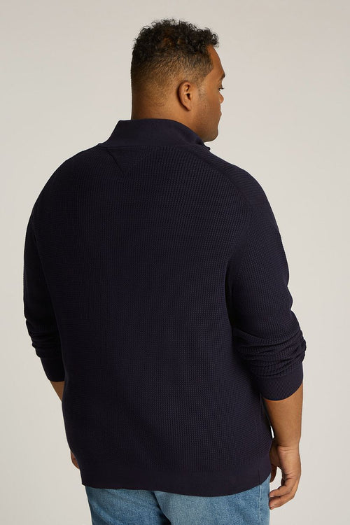 Tommy Hilfiger big & tall halve rits trui structuur donkerblauw | Regular-fit