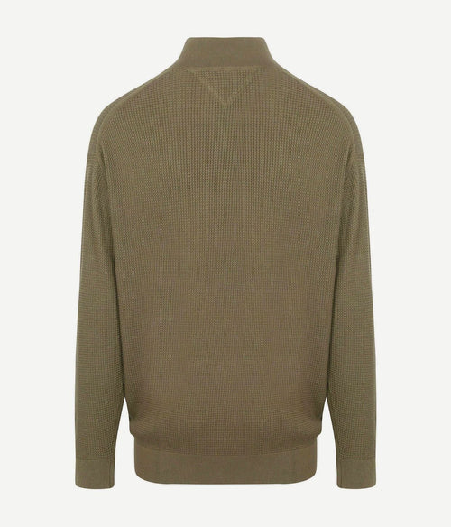 Tommy Hilfiger big&tall halve rits kabel pullover olijfgroen | Regular-fit