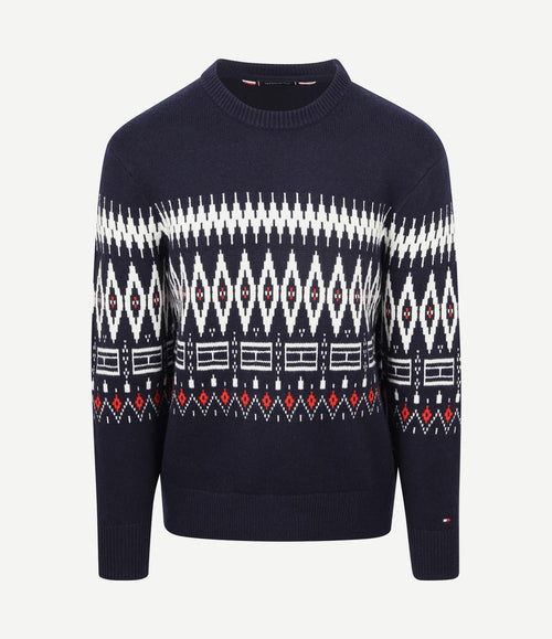 Fairisle trui print donkerblauw