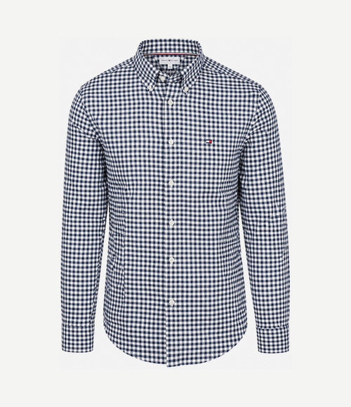 Flanel overhemd dobby gingham ruit donkerblauw