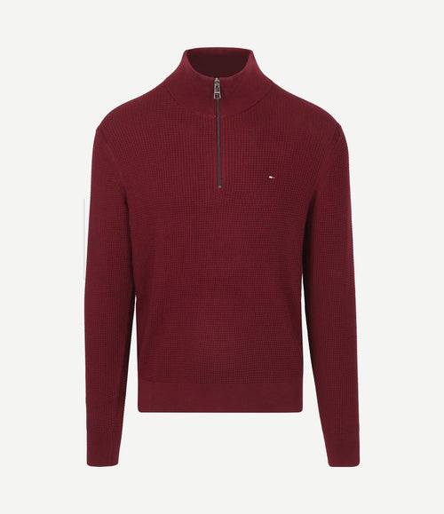 halve rits kabel pullover bordeaux