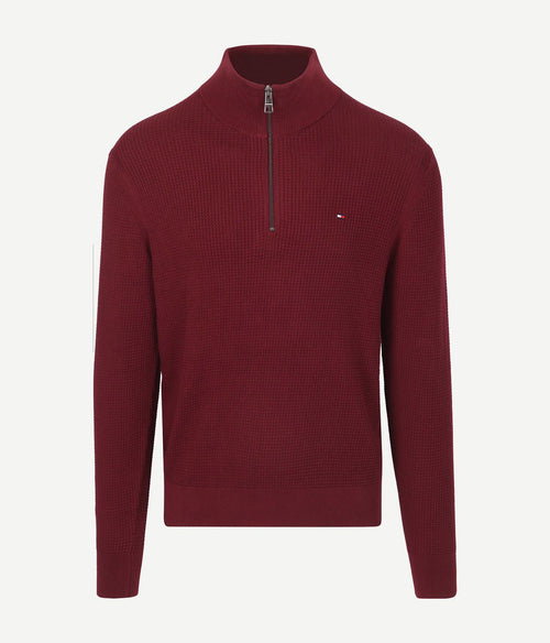 Tommy Hilfiger halve rits kabel pullover bordeaux | Regular-fit