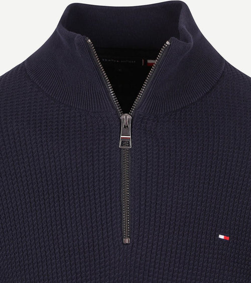 Tommy Hilfiger halve rits kabel pullover donkerblauw | Regular-fit
