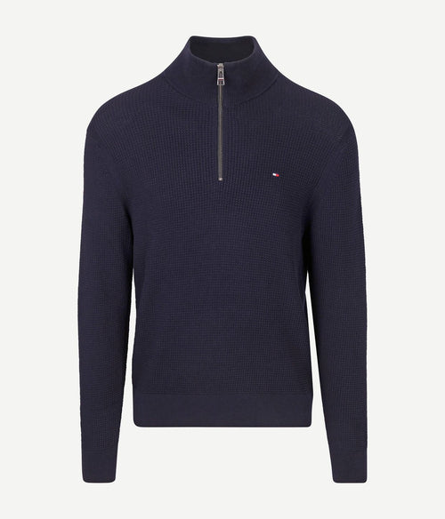 Tommy Hilfiger halve rits kabel pullover donkerblauw | Regular-fit