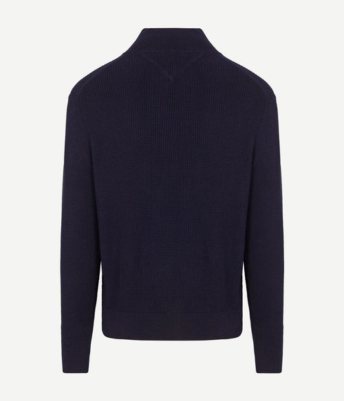 Tommy Hilfiger halve rits kabel pullover donkerblauw | Regular-fit