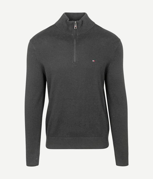 Tommy Hilfiger halve rits trui antraciet | Regular-fit