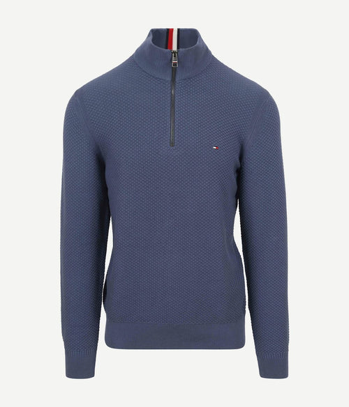 Tommy Hilfiger halve rits trui structuur blauw | Regular-fit