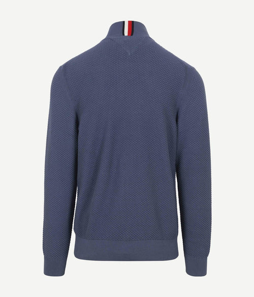 Tommy Hilfiger halve rits trui structuur blauw | Regular-fit