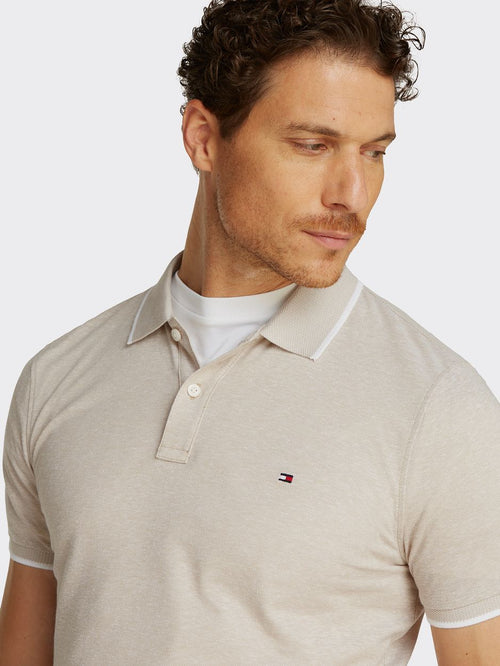 Linen piqué poloshirt beige