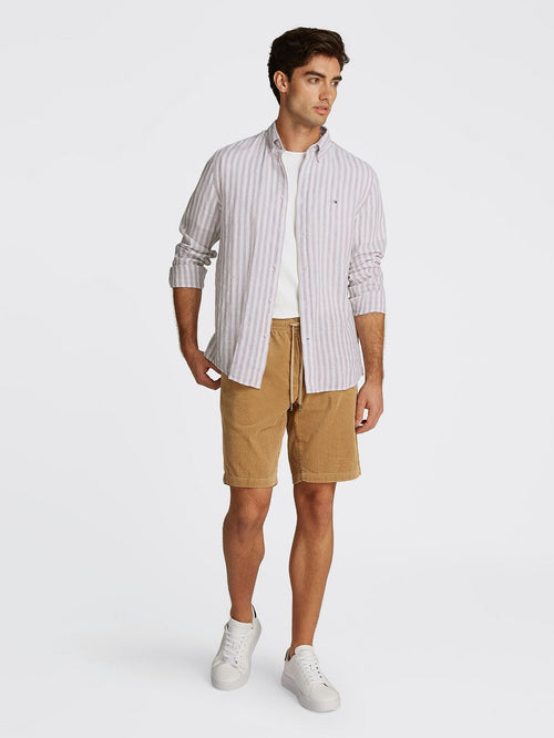 Overhemd linnen streep beige