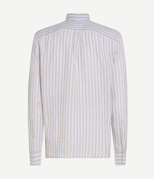 Overhemd linnen streep beige