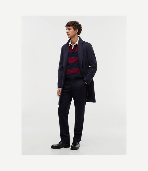 Rugby polo streep burgundy donkerblauw