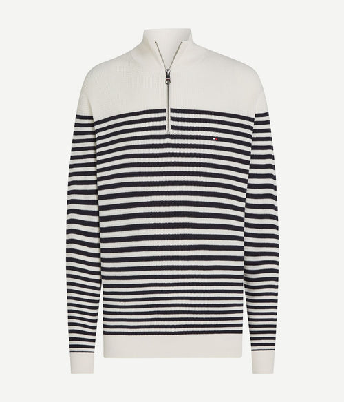 Tommy Hilfiger racking half-zip structure streep wit donkerblauw | Regular-fit
