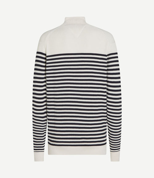 Racking half-zip structure streep wit donkerblauw