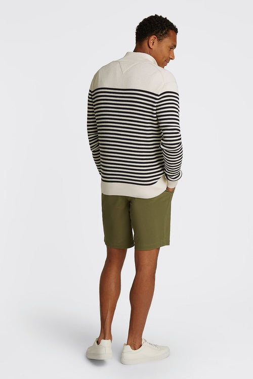 Racking half-zip structure streep wit donkerblauw