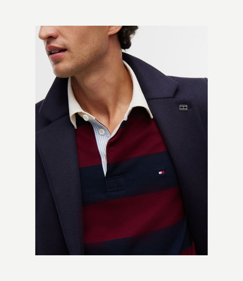 Rugby polo streep burgundy donkerblauw