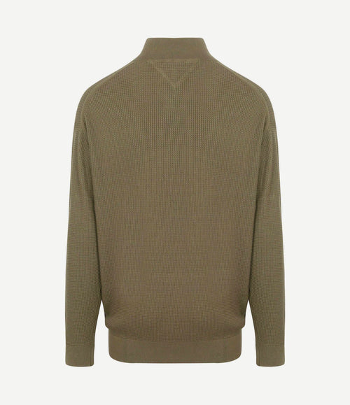Big&tall halve rits kabel pullover olijfgroen