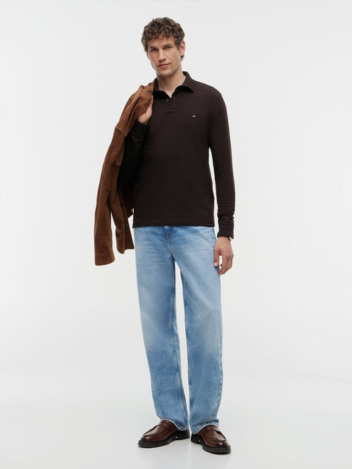 Longsleeve polo bruin