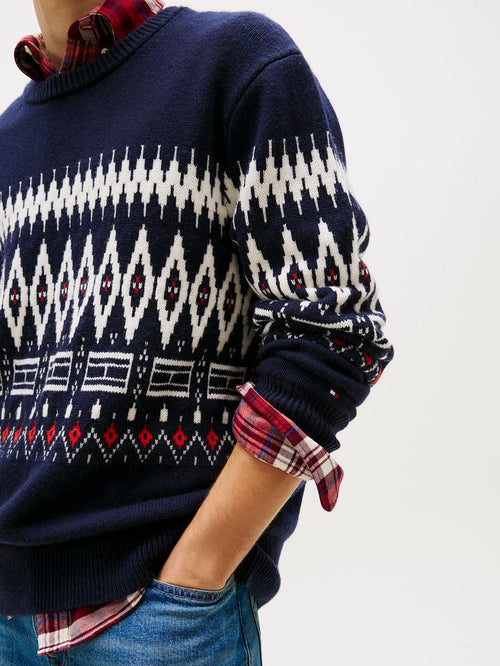 Fairisle trui print donkerblauw