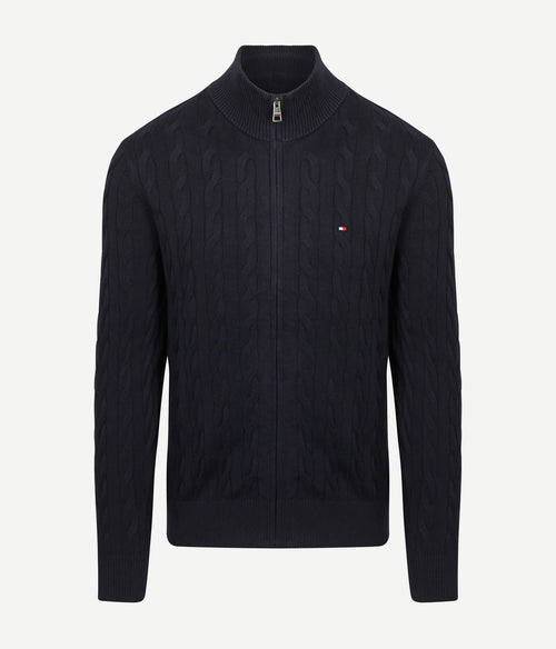 Tommy Hilfiger vest zip cable donkerblauw | Regular-fit