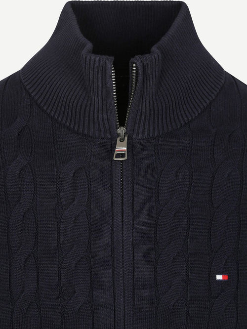 Tommy Hilfiger vest zip cable donkerblauw | Regular-fit