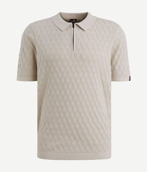 Knitted poloshirt half-zip ecru